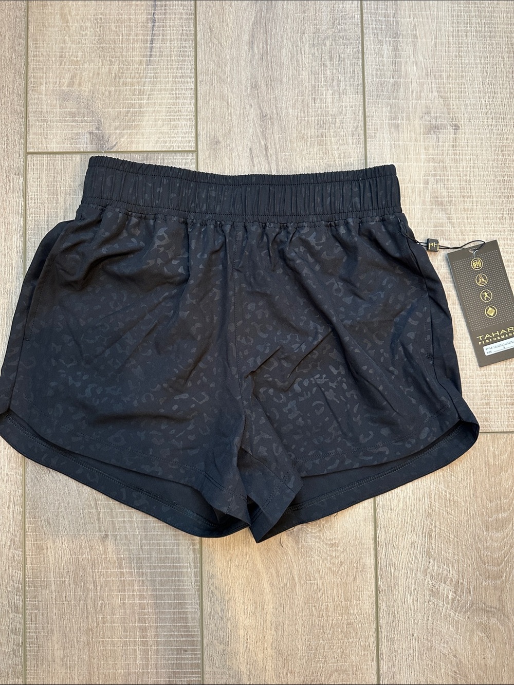Tahari Black Tonal Leopard Athletic Shorts